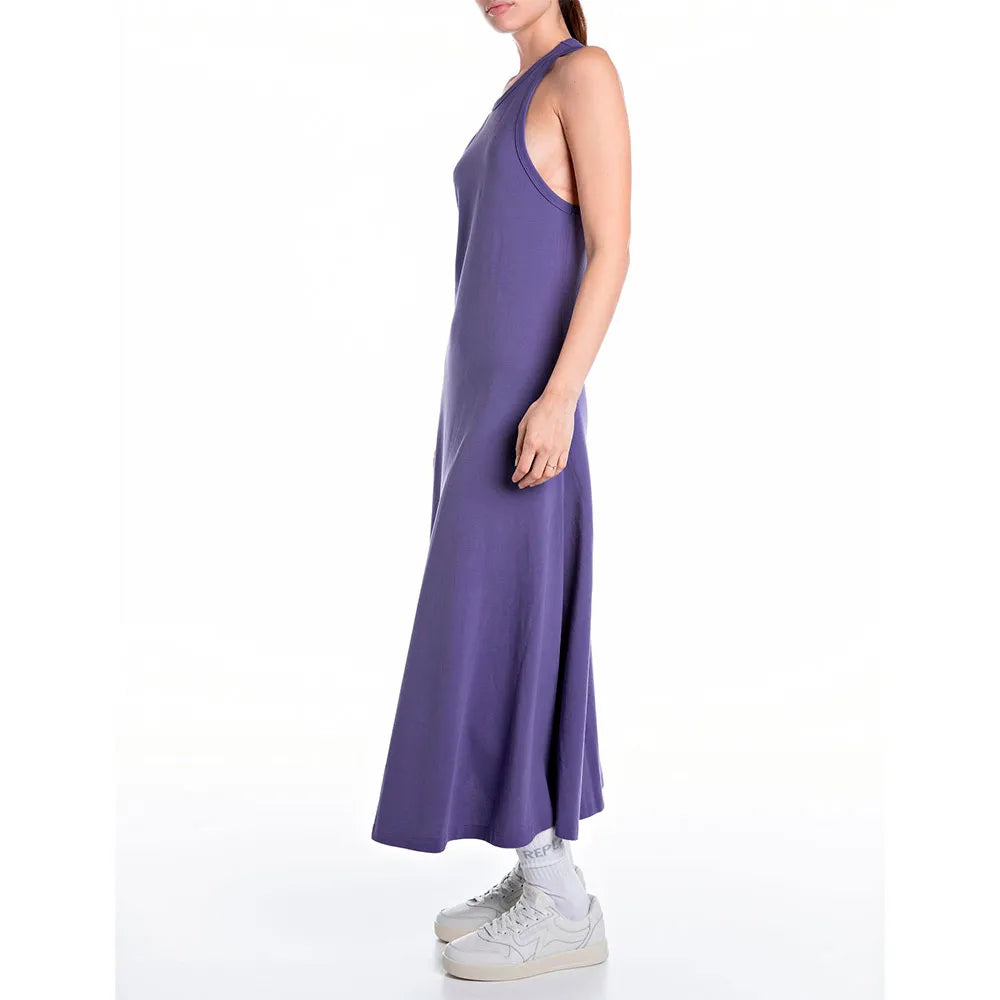 REPLAY PRINTED COTTON PIQUE MIDI DRESS