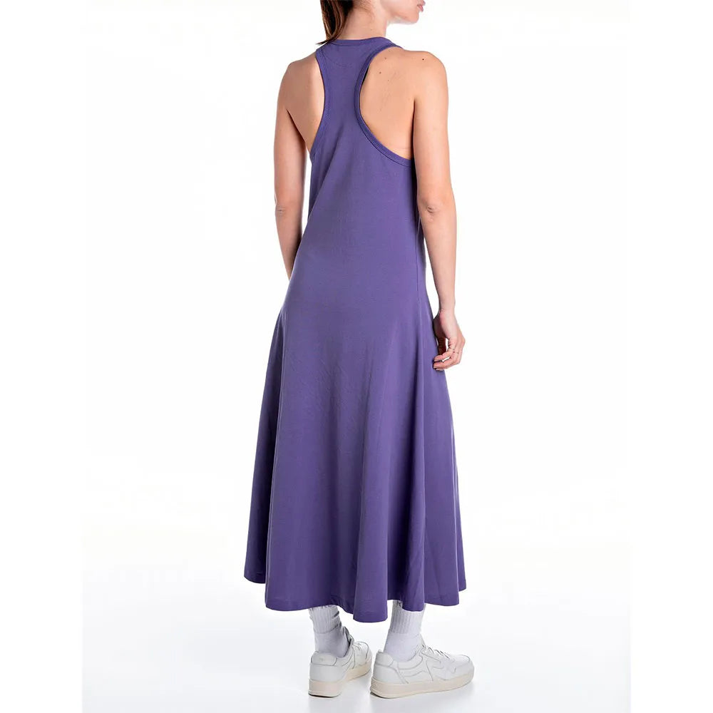 REPLAY PRINTED COTTON PIQUE MIDI DRESS