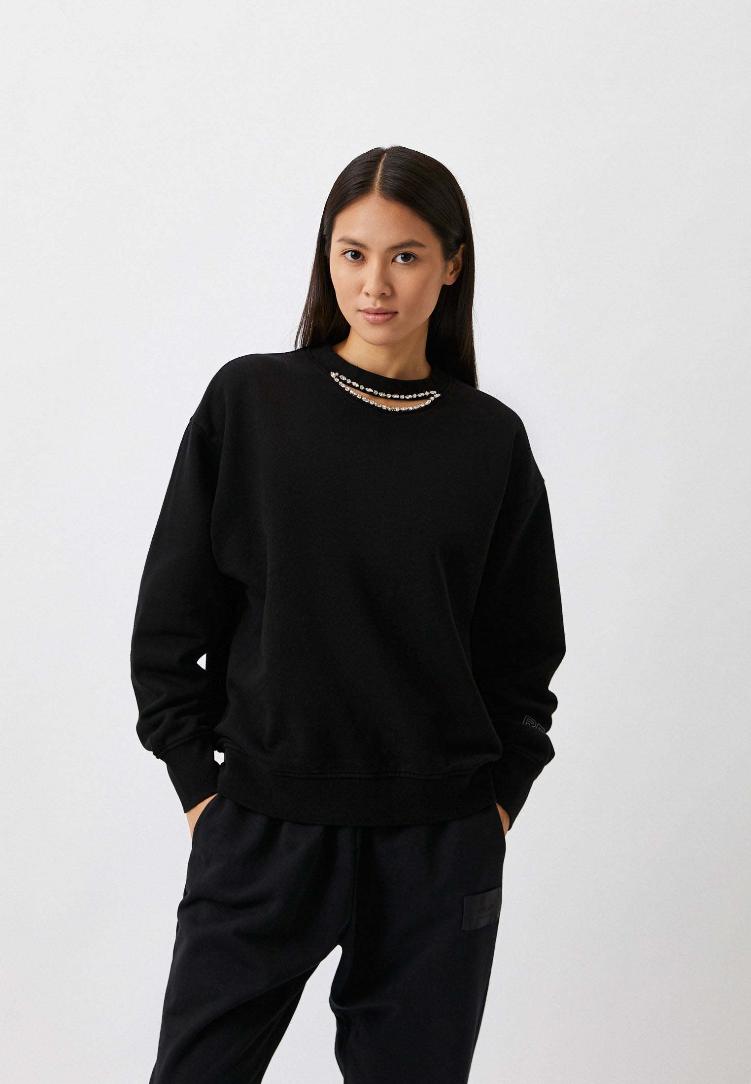 REPLAY DÁMSKÁ MIKINA S VÝSTŘIHEM S KAMÍNKY