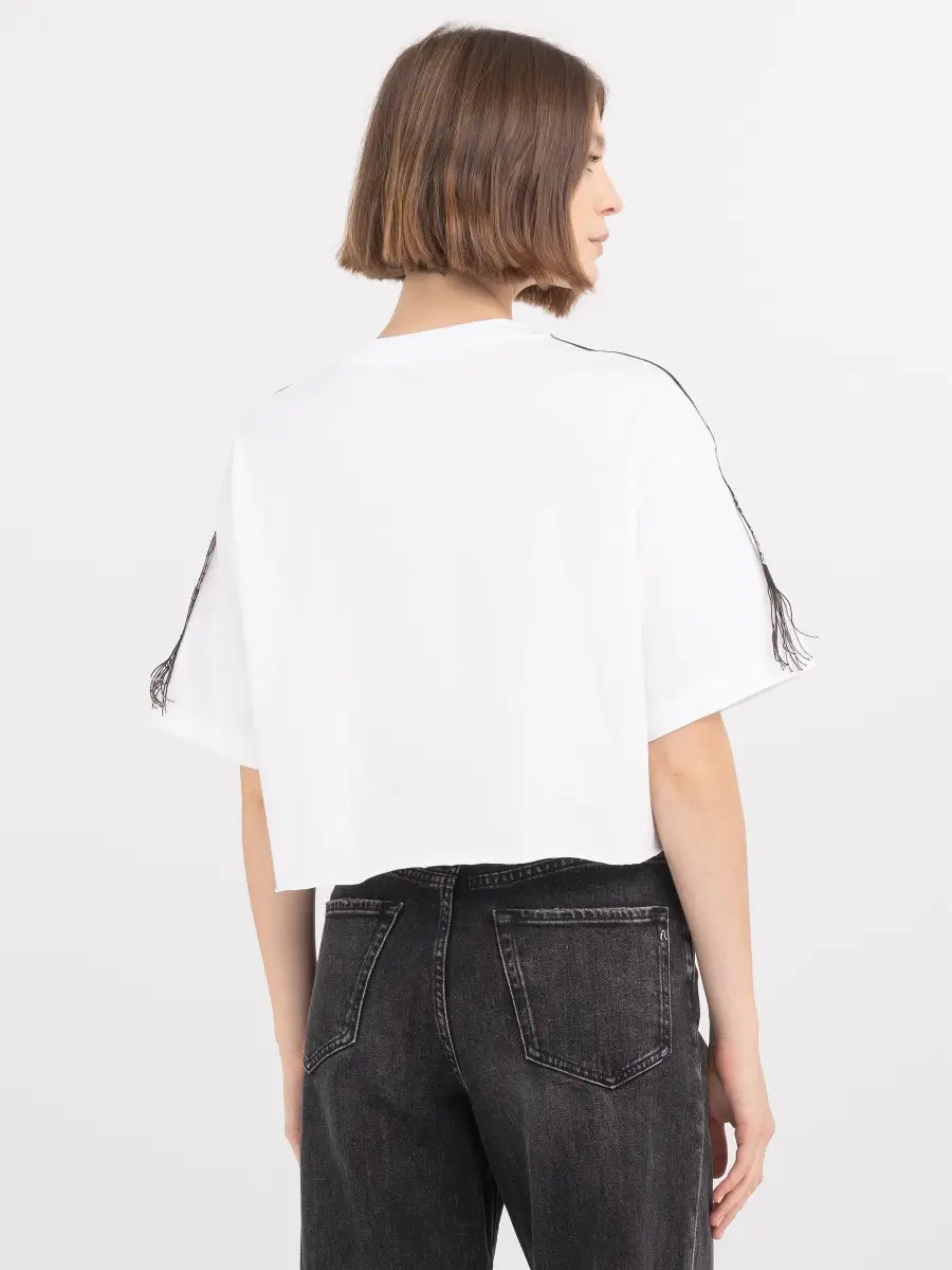 REPLAY DÁMSKÉ ZKRÁCENÉ TRIČKO S TŘÁSNĚMI