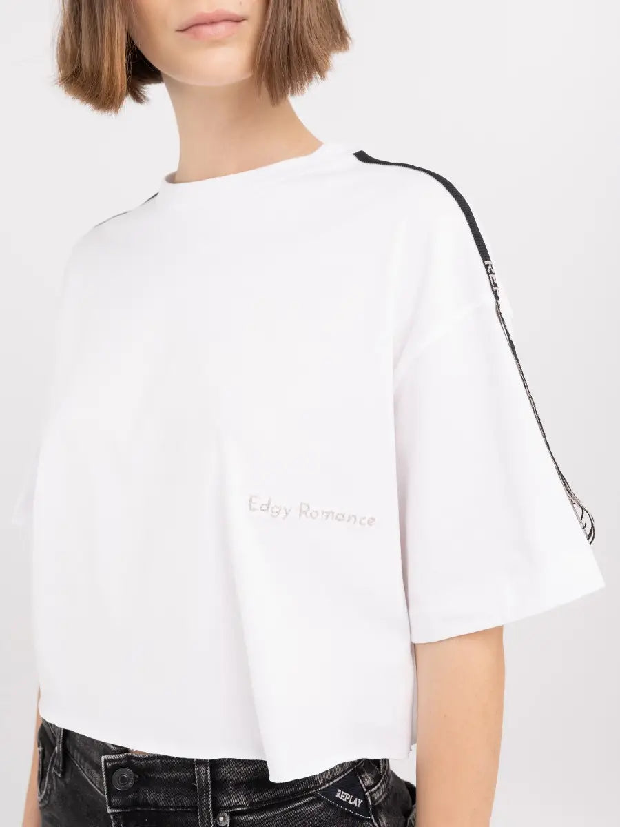 REPLAY DÁMSKÉ ZKRÁCENÉ TRIČKO S TŘÁSNĚMI