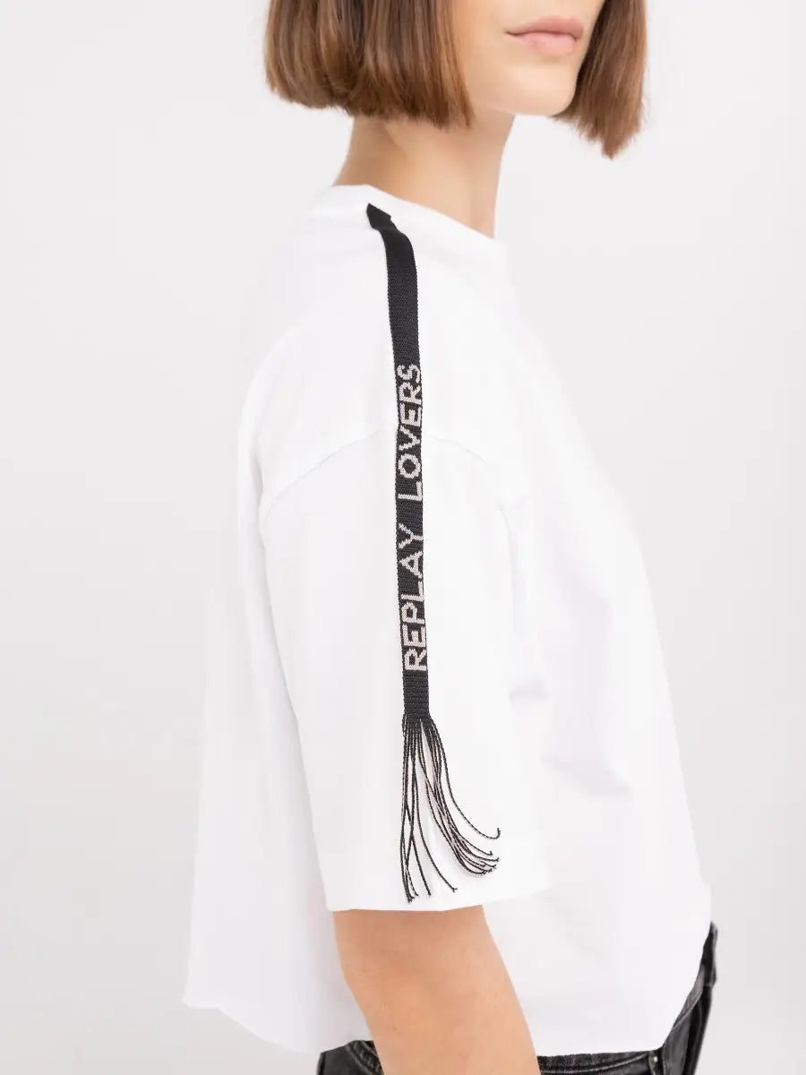 REPLAY DÁMSKÉ ZKRÁCENÉ TRIČKO S TŘÁSNĚMI