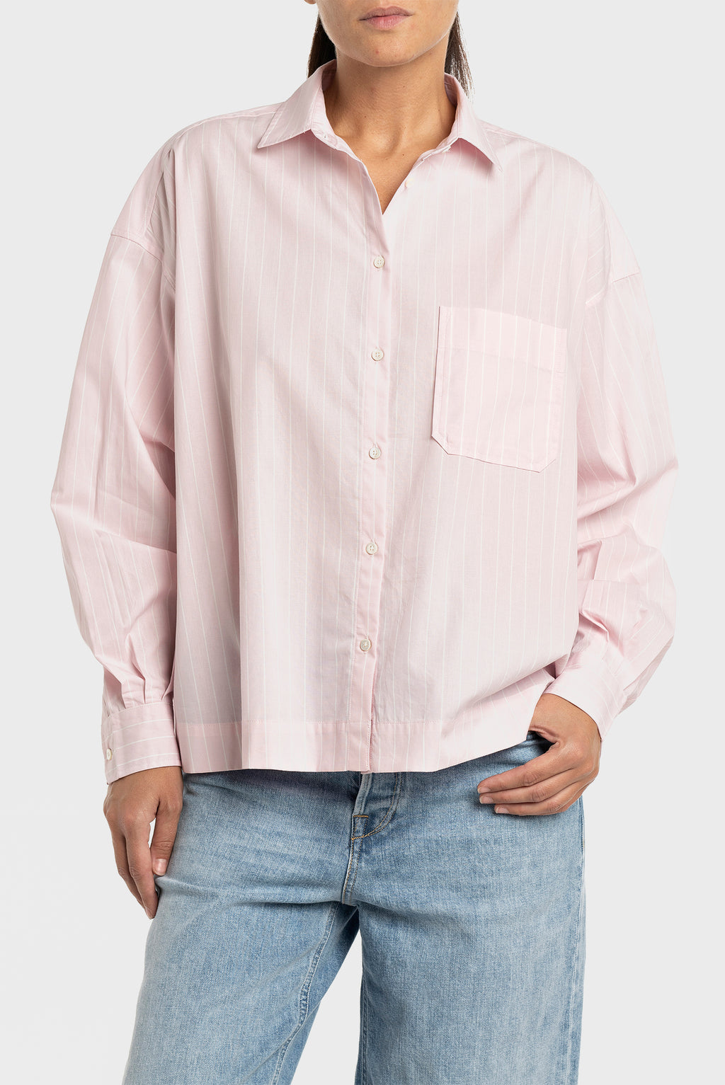COMFORTABLE WOMEN'S REPLAY SHIRT IN STRIPED POPLIN